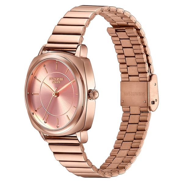 Sonata Poze Quartz Analog Rose Gold Dial Rose Gold Colour Stainless Steel Strap Watch For Women - image number 4