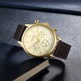 Sonata Quartz Multifunction Golden Dial Brown Leather Strap Watch For Men - image number 0