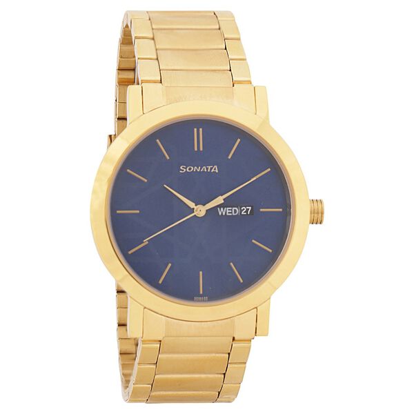 Sonata Quartz Analog with Day and Date Blue Dial Stainless Steel Strap Watch for Men - image number 0