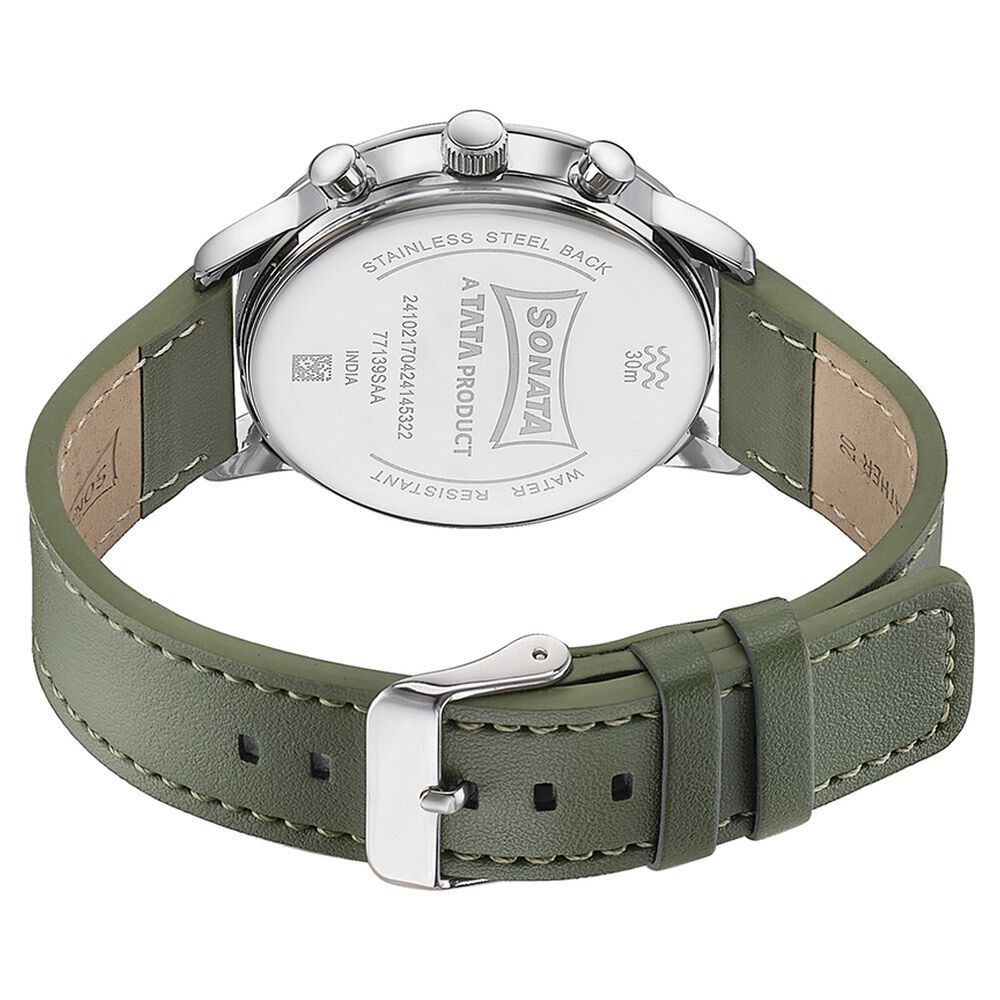 Buy Online Sonata Quartz Multifunction Green Dial Green Leather Strap Watch For Men 77139sl02 Sonata