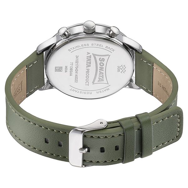 Sonata Quartz Multifunction Green Dial Green Leather Strap Watch For Men - image number 5
