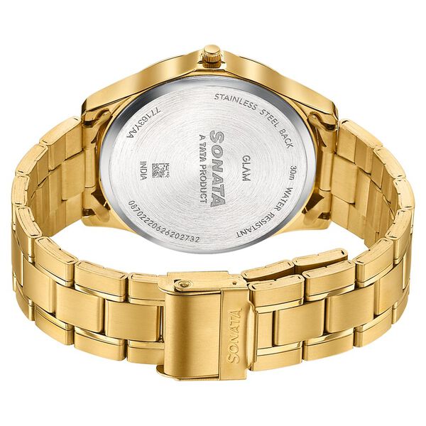 Sonata Traditional Essentials Green Dial Gold-Tone Stainless Steel Strap Watch - image number 5