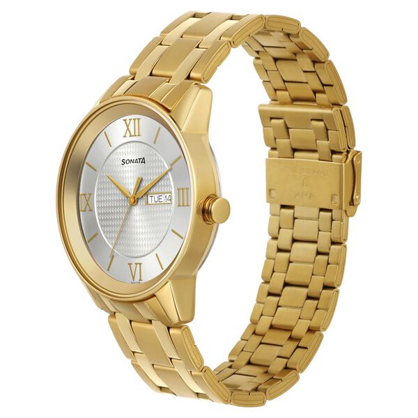 Sonata Quartz Analog with Day and Date Champagne Dial Stainless Steel Strap Watch for Men - image number 1