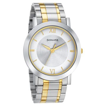 Sonata Quartz Analog with Date Silver Dial Stainless Steel Strap Watch for Men