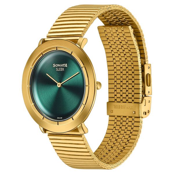 Sonata Sleek Green Dial Gold-Tone Metal Bracelet Watch - image number 2