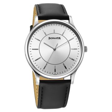 Sonata Aspire Quartz Analog Silver Dial Leather Strap Watch For Men