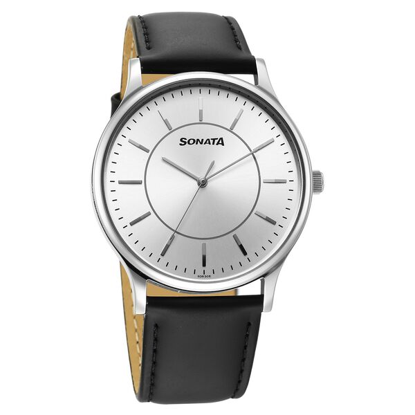 Sonata Aspire Quartz Analog Silver Dial Leather Strap Watch For Men - image number 0