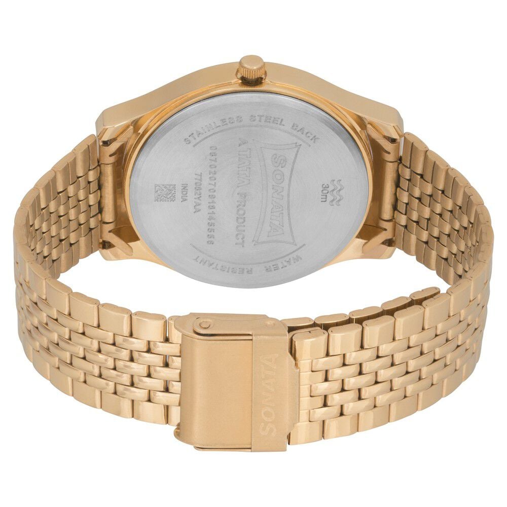 Sonata Quartz Analog Champagne Dial Stainless Steel Strap Watch