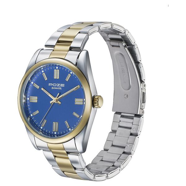 Sonata Poze Quartz Analog Blue Dial Two Toned Color Stainless Steel Strap Watch For Men - image number 3