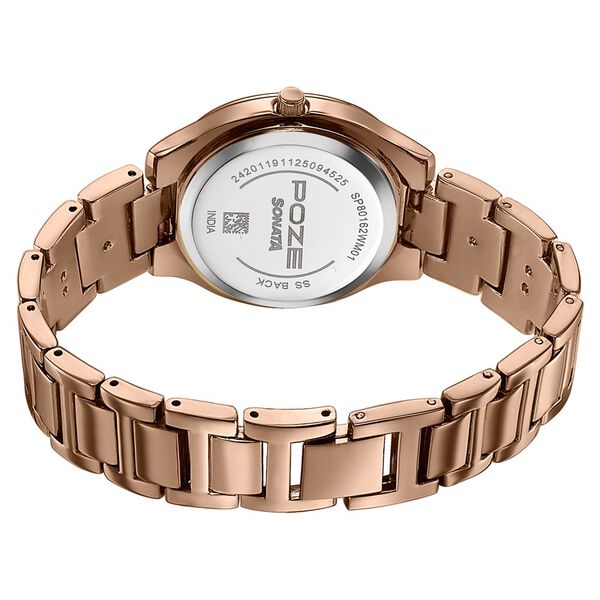Poze By Sonata Quartz Analog White Mother of Pearl Dial Rose Gold Metal Strap Watch For Women - image number 6