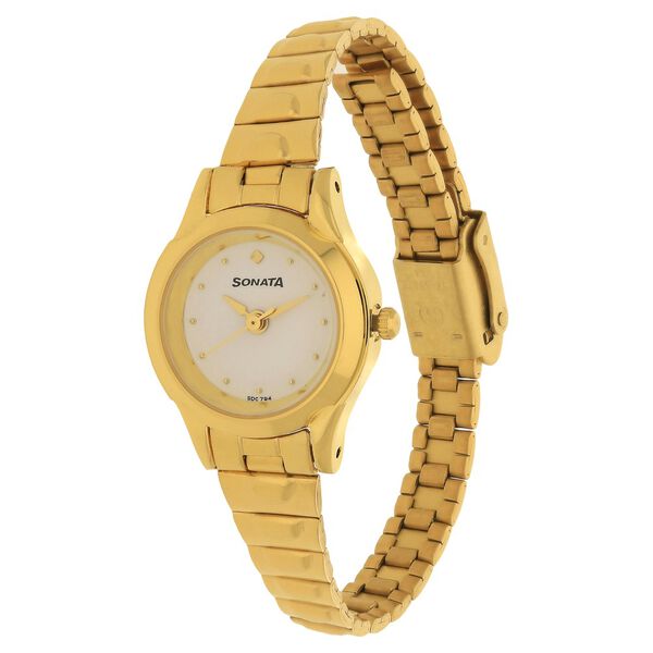 Sonata Quartz Analog White Dial Golden Stainless Steel Strap Watch For Women - image number 1