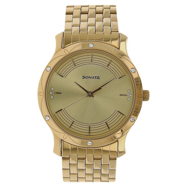 Sonata Quartz Analog Champagne Dial Stainless Steel Strap Watch for Men - image number 0