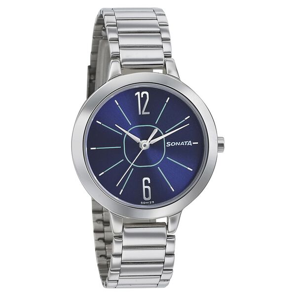 Sonata Steel Daisies Blue Dial Women Watch With Stainless Steel Strap - image number 0