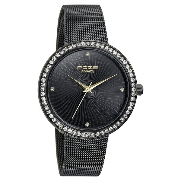 Sonata Poze Quartz Analog Black Dial Mesh Strap Watch for Women - image number 2