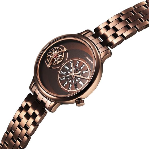 Sonata Unveil Quartz Analog Brown Dial Metal Strap Watch for Women - image number 2