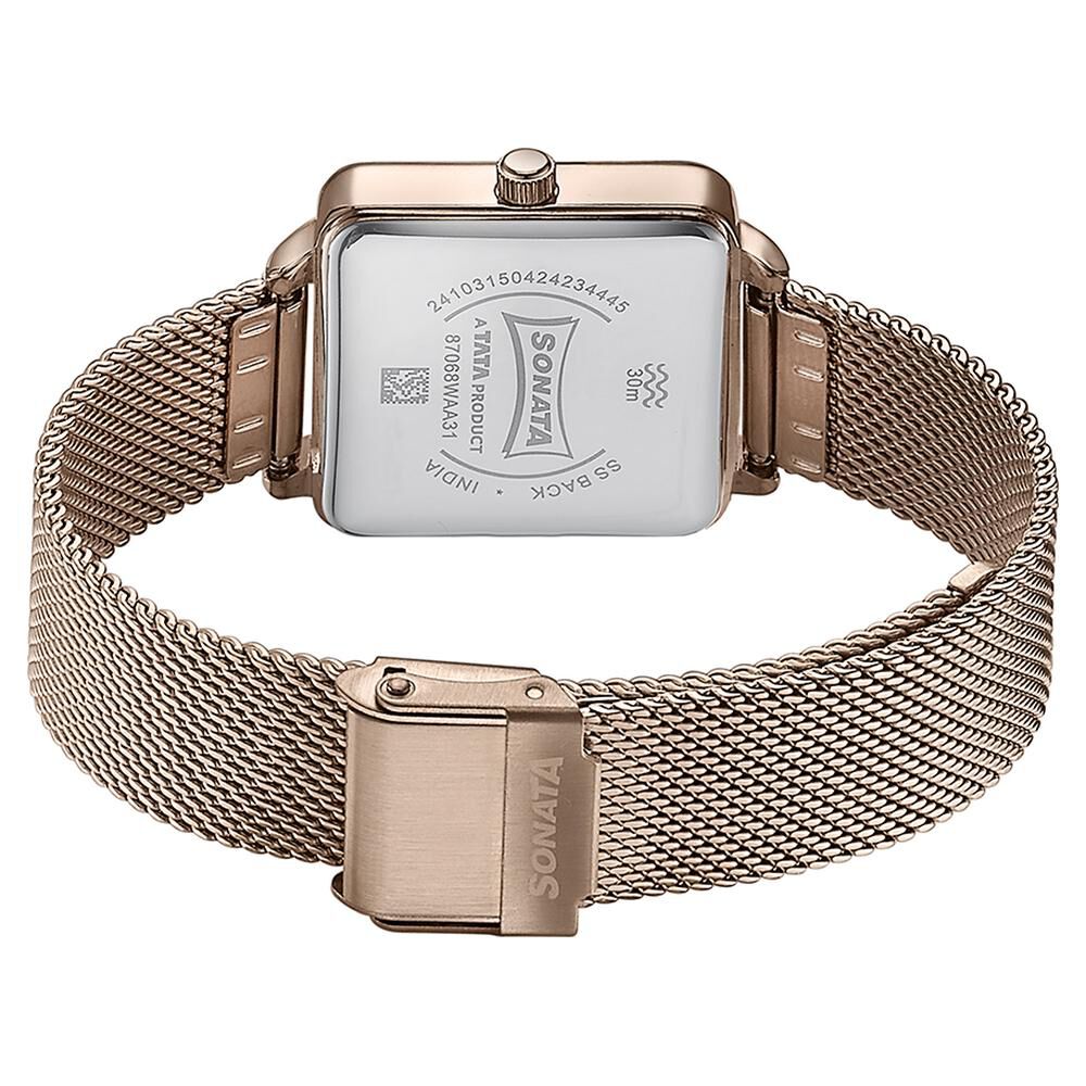 Buy Online Sonata Quartz Analog White Dial Rose Gold Stainless Steel Strap Watch For Women 87068wm01 p Sonata