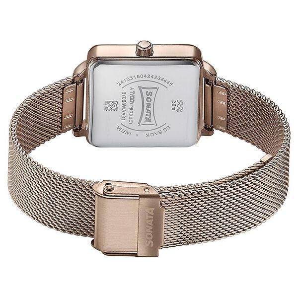 Sonata Quartz Analog White Dial Rose Gold Stainless Steel Strap Watch For Women - image number 5