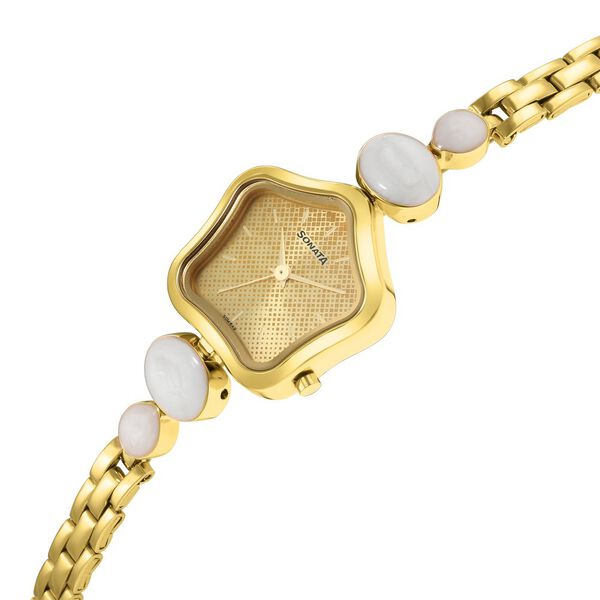 Sonata Utsav Beige Dial Yellow Bi Metal Strap Watch for Women - image number 2