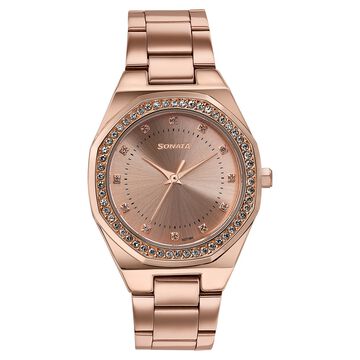 Sonata Jashn Quartz Analog Rose Gold Dial Rose Gold Metal Strap Watch For Women