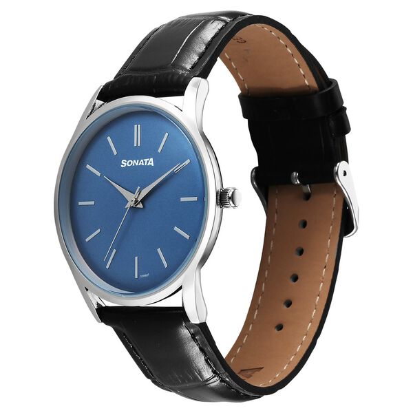 Sonata Eternia Quartz Analog Blue Dial Leather Strap Watch For Men - image number 1