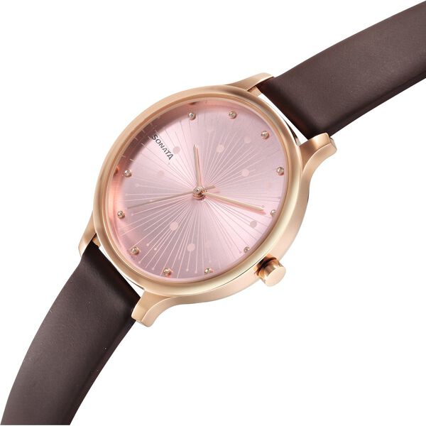 Sonata Blush Quartz Analog Pink dial Leather Strap Watch for Women - image number 2