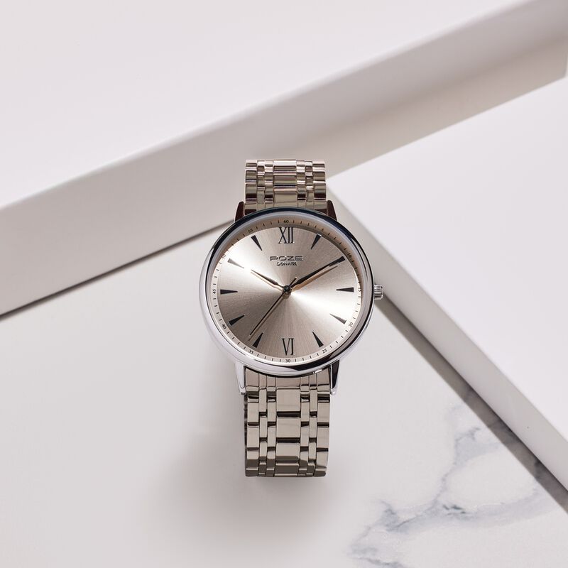 Buy Online Sonata Poze Quartz Analog Rose Gold Dial Silver Metal