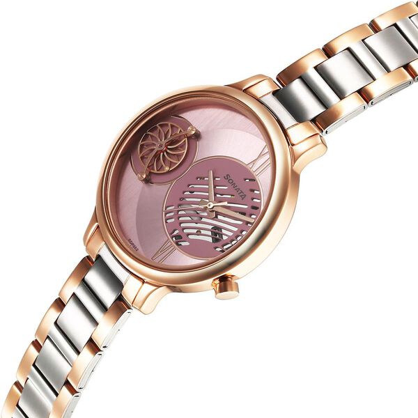 Sonata Unveil Quartz Analog Pink Dial Metal Strap Watch for Women - image number 2