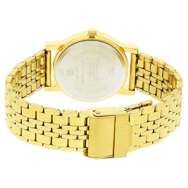 Sonata Quartz Analog with Day and Date Champagne Dial Stainless Steel Strap Watch for Men - image number 3