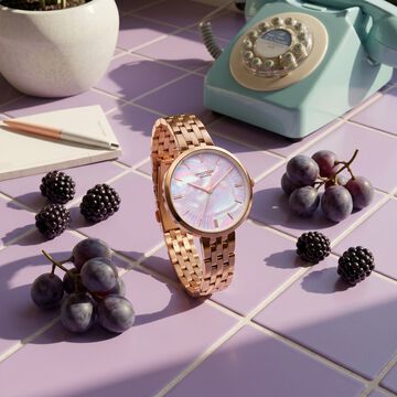 Poze By Sonata Quartz Analog Mother of Pearl Dial Rose Gold Stainless Steel Strap Watch For Women
