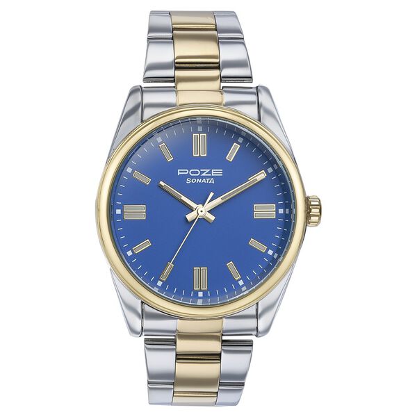 Sonata Poze Quartz Analog Blue Dial Two Toned Color Stainless Steel Strap Watch For Men - image number 1