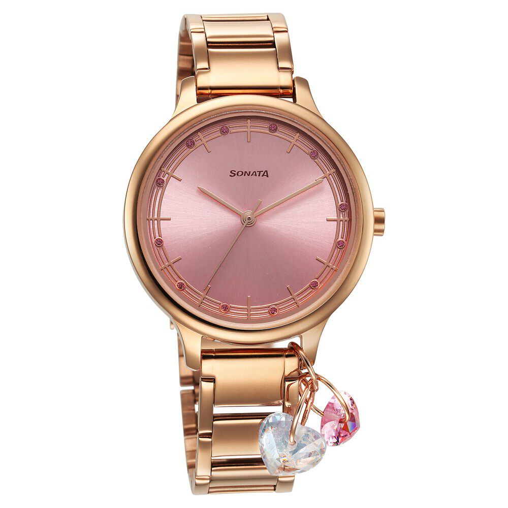 Buy Online Sonata Blush Quartz Analog Pink dial Stainless Steel Strap Watch for Women 87050wm05 p Sonata