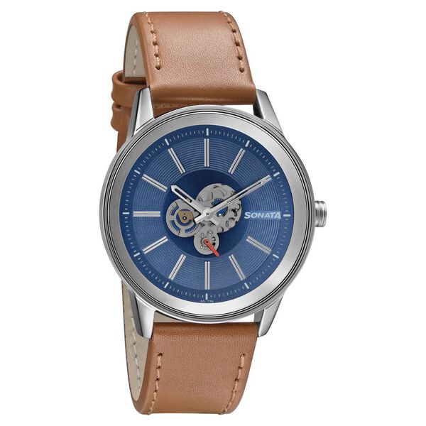Sonata Quartz Multifunction Blue Dial Leather Strap Watch for Men - image number 0