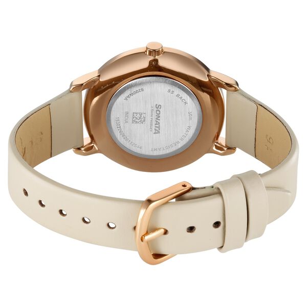 Sonata Sleek Women Rose Gold Dial Beige Leather Strap Watch - image number 5