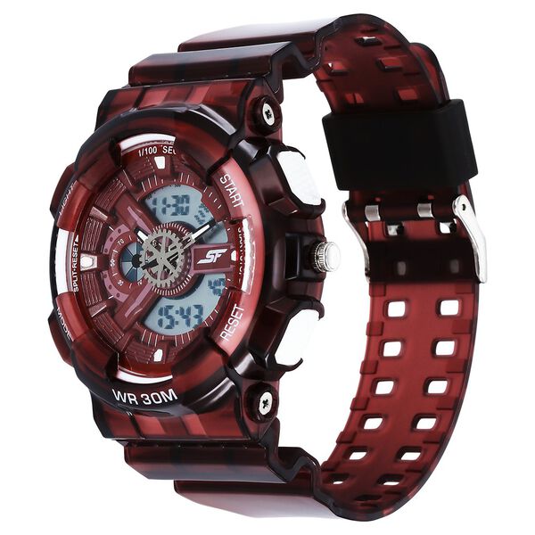 Sonata SF Spectra Quartz Digital Maroon Dial Translucent Maroon Polyether Strap Watch For Men - image number 1