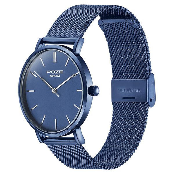 Sonata Poze Quartz Analog Blue Dial Blue Metal Strap Watch For Men - image number 3