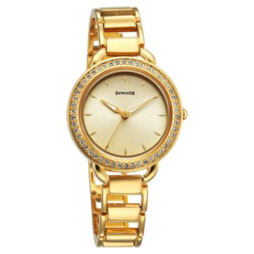 Sonata Wedding Quartz Analog Champagne Dial Metal Strap Watch for Women