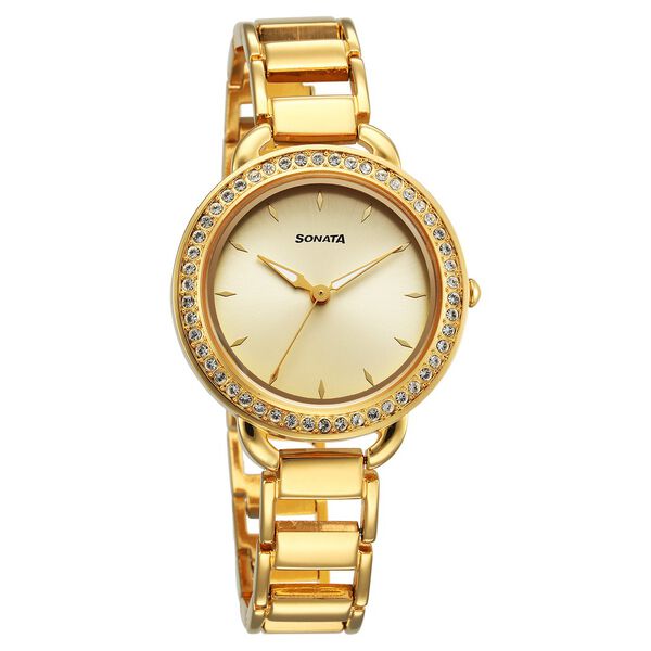 Sonata Wedding Quartz Analog Champagne Dial Metal Strap Watch for Women - image number 0