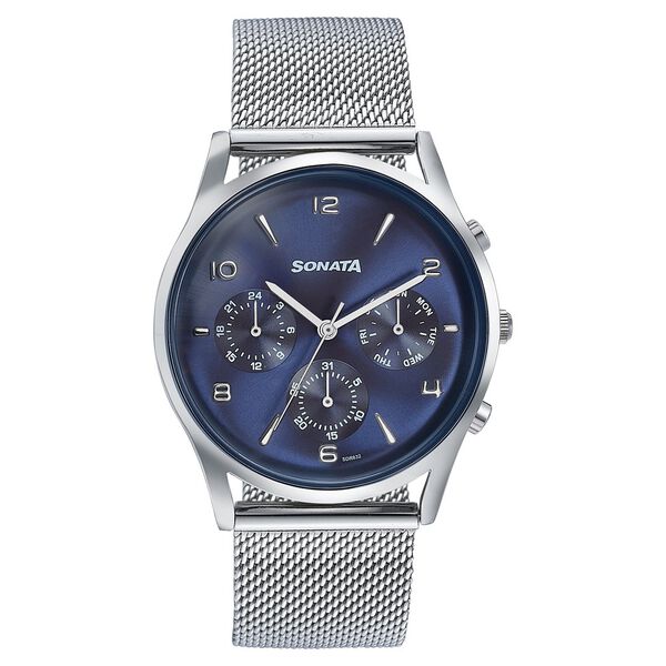 Sonata Wedding Edit Quartz Multifunction Blue Dial Stainless Steel Strap Watch For Men - image number 1