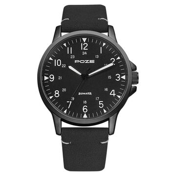 Poze by Sonata Quartz Analog Black Dial PU Leather Strap Watch for Men