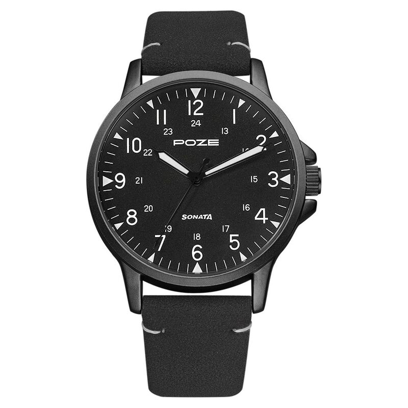 Buy Online Poze by Sonata Quartz Analog Black Dial PU Leather Strap