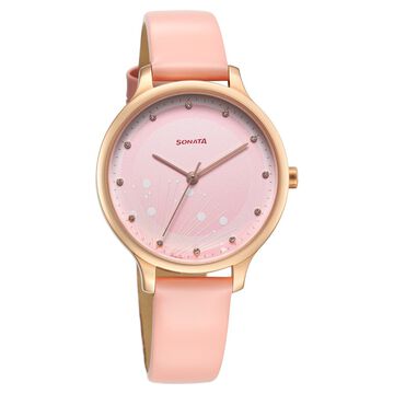 Sonata Blush Quartz Analog Pink dial Leather Strap Watch for Women