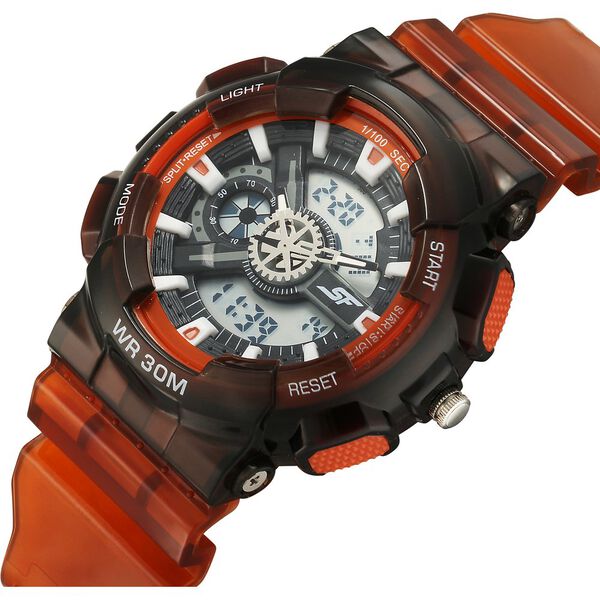 Sonata SF Spectra Quartz Digital Black Dial Translucent Orange PU Strap Watch For Men - image number 2