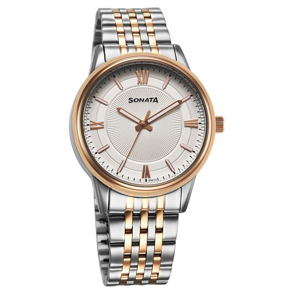 Sonata Wedding Quartz Analog Off White Dial Stainless Steel Strap Watch For Men - image number 0