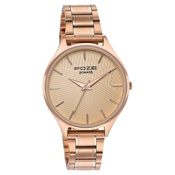 Sonata Poze Quartz Analog Beige Dial Rose Gold Colour Stainless Steel Strap Watch For Women - image number 1