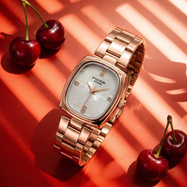 Poze By Sonata Quartz Analog White Dial Rose Gold Stainless Steel Strap Watch For Women - image number 0