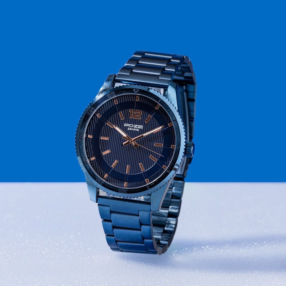 Sonata Poze Quartz Analog Blue Dial Metal Strap Watch For Men-picture-14
