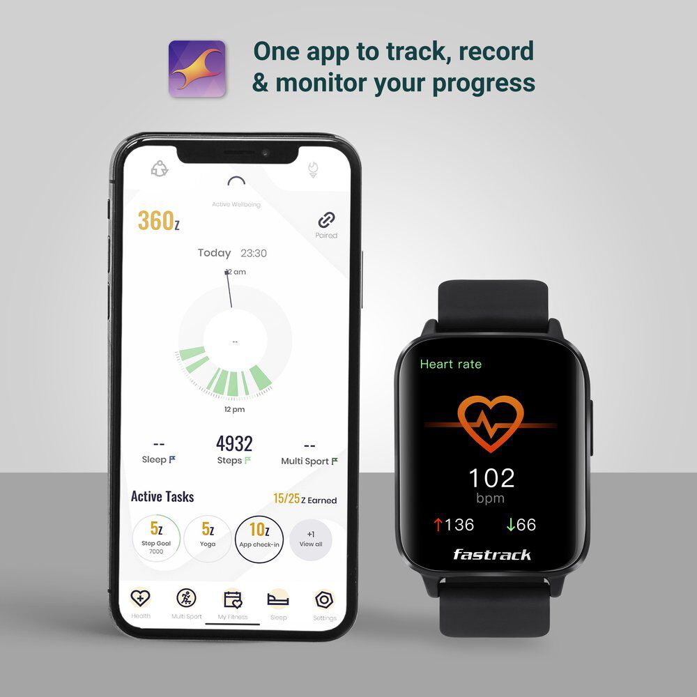 Fastrack Reflex Curv Black Health Sleep Tracker with Bold Curved Display Smartwatch
