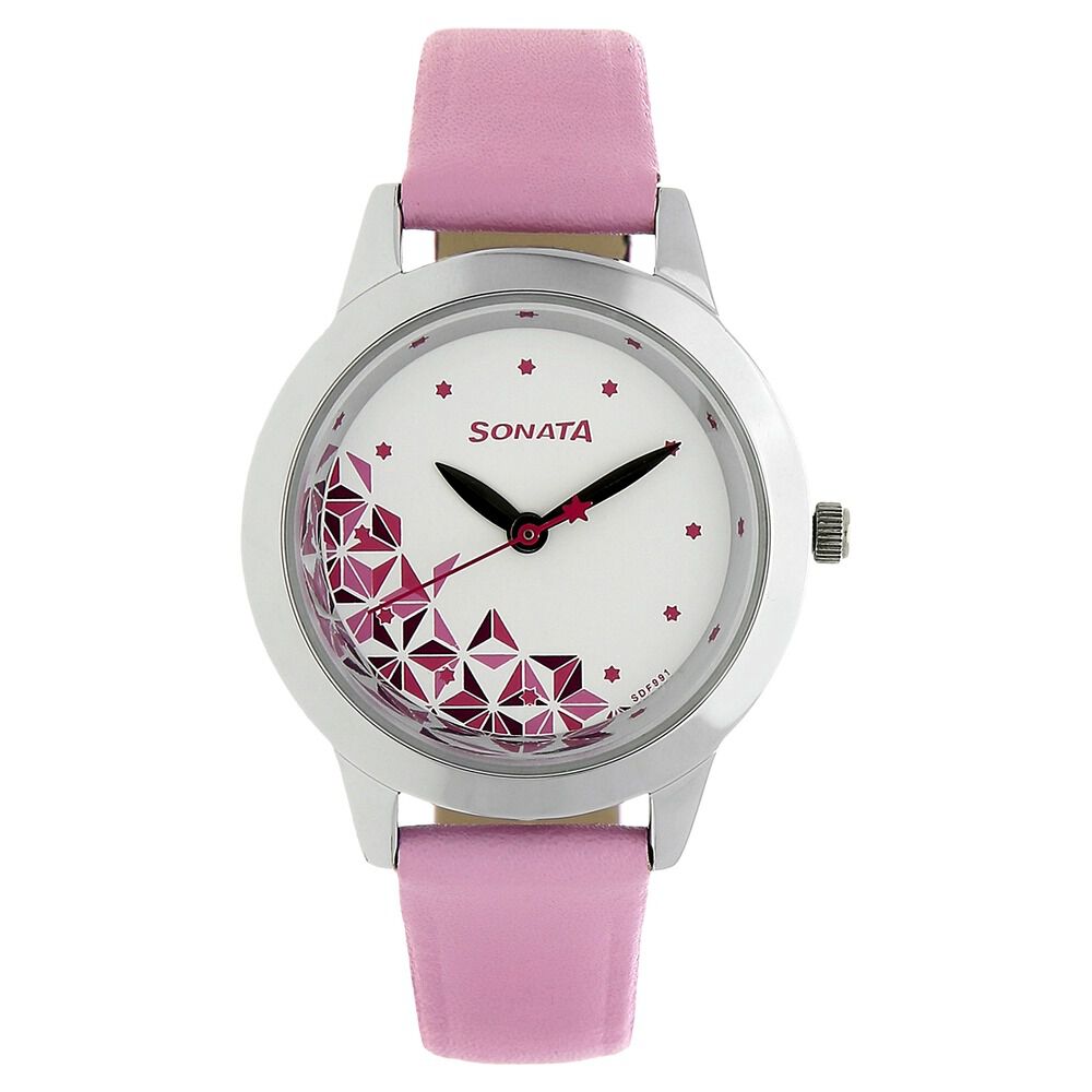 Buy Online Sonata Quartz Analog White Dial Leather Strap Watch for Women ns87019sl04w Sonata