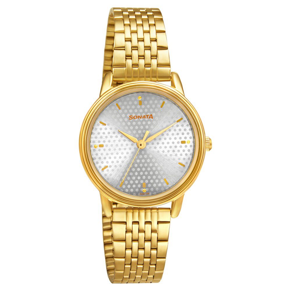 Buy Online Sonata Gold Edit Silver Dial Women Watch With Stainless Steel Strap nr8175ym01 Sonata