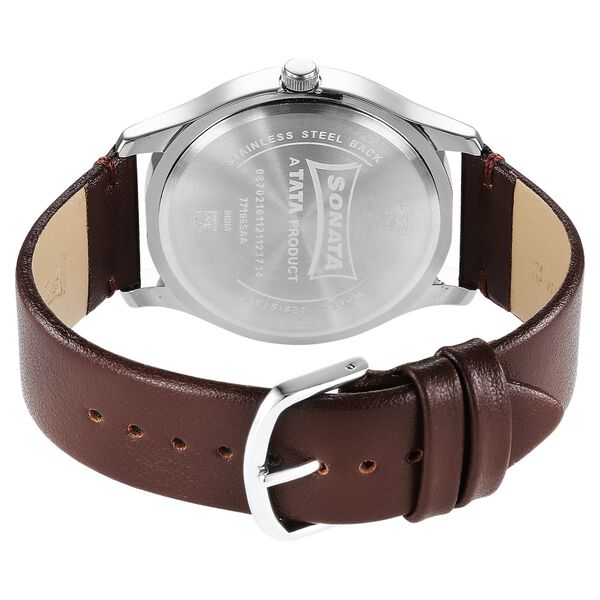 Sonata Quartz Analog White Dial Leather Strap Watch for Men - image number 3